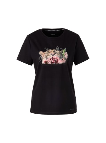 MARC CAIN T-Shirt mit Leo-Print und floralen Details in Schwarz