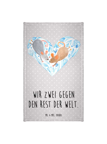 Mr. & Mrs. Panda Frotteetuch Mäuse Herz mit Spruch in Grau Pastell