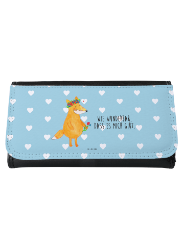 Mr. & Mrs. Panda Portemonnaie für Damen Fuchs Blumen mit Spruch in Türkis Pastell