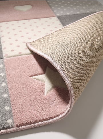 KADIMA DESIGN IDRO Kinderteppich Pink 120x170 Sterne Polypropylen Kinderzimmer in Pink
