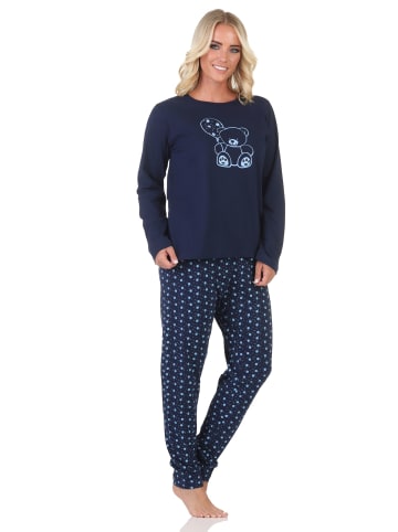 NORMANN Normann Damen Pyjama Schlafanzug langarm mit süßem Teddy - 88893 in navy