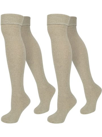 normani 2 Paar Overknees mit Wolle und Zopfmuster in Beige