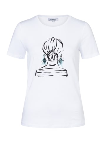 More & More bedrucktes Baumwollstretch-Kurzarmshirt in white