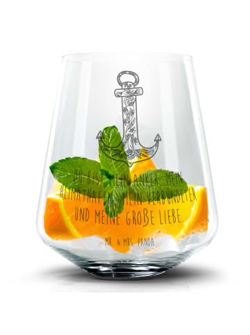 Mr. & Mrs. Panda Blümchentail Glas Anker Blau mit Spruch in Transparent