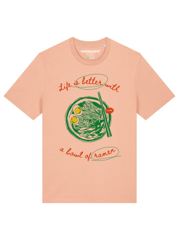 wat? Apparel T-Shirt Life is better with ramen in Fraiche Peche