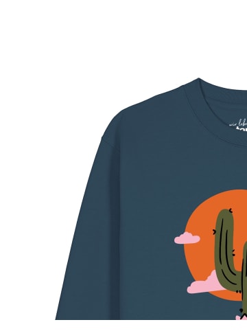 wat? Apparel Sweatshirt Kaktus im Sonnenuntergang in Petrol