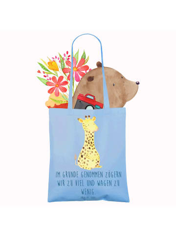 Mr. & Mrs. Panda Tote Bag Giraffe Zufrieden mit Spruch in Sky Blue
