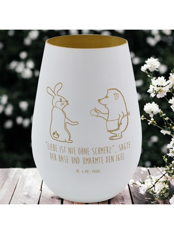 Mr. & Mrs. Panda Gold Windlicht Hase Igel mit Spruch in Weiß