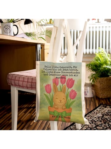 Mr. & Mrs. Panda Tragetasche Hase Tulpen Design mit Spruch in Weiß