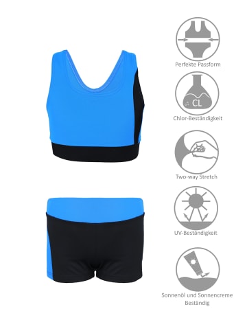 Aquarti Mädchen Sport Bikini - Racerback Bustier & Badehose in schwarz/blau