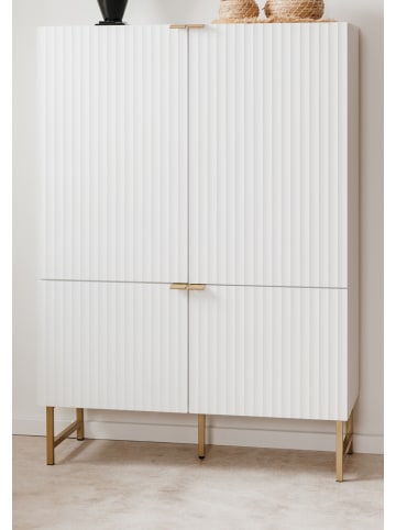 Furn.Design Highboard weiß, Gold 100 cm, Anrichte mit Soft-Close und 3D-Struktur