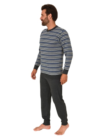 NORMANN langarm Schlafanzug Bündchen Pyjama Streifen - 83102 in blau