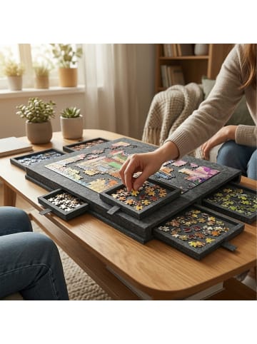 relaxdays Puzzlebrett in Dunkelgrau - (B)77 x (H)4 x (T)53,5 cm