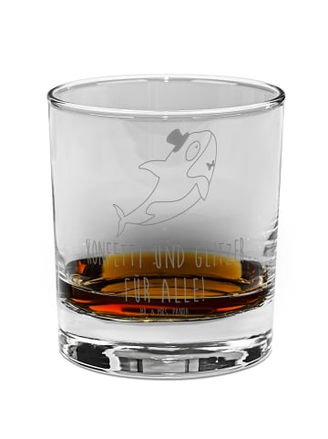 Mr. & Mrs. Panda Whiskey Glas Orca Zylinder mit Spruch in Transparent