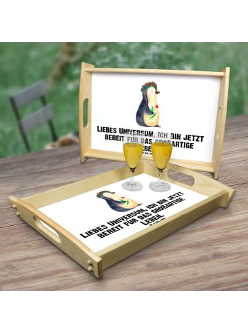 Mr. & Mrs. Panda Servier Tablett Pinguin Blumen mit Spruch in Weiß