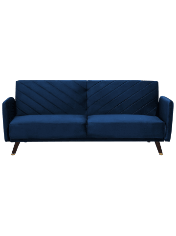 Beliani 3-Sitzer Sofa SENJA in Blau/Dunkler Holzfarbton - (W) 198 x (H) 87 x (L) 95 cm