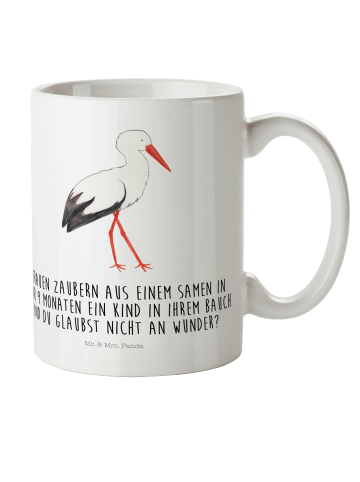 Mr. & Mrs. Panda Kindertasse Storch mit Spruch in Weiß