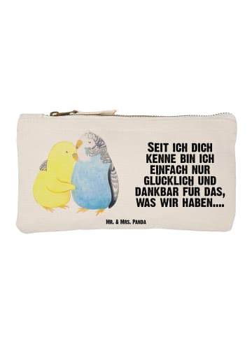 Mr. & Mrs. Panda Schminktasche Wellensittich Liebe mit Spruch in Weiß