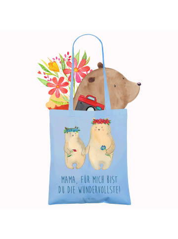 Mr. & Mrs. Panda Umhängetasche Bären mit Blumenkranz mit Spruch in Sky Blue