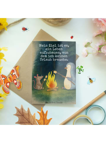 Mr. & Mrs. Panda Grußkarte Pinguin Lagerfeuer Design mit Spruch in Weiß