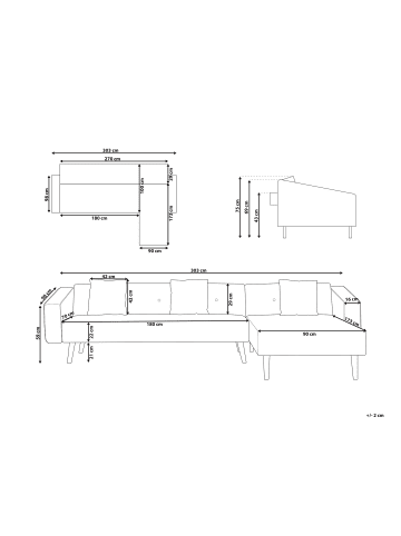 Beliani Ecksofa VADSO in Grau/Braun - (W) 303 x (H) 72 x (L) 98 cm