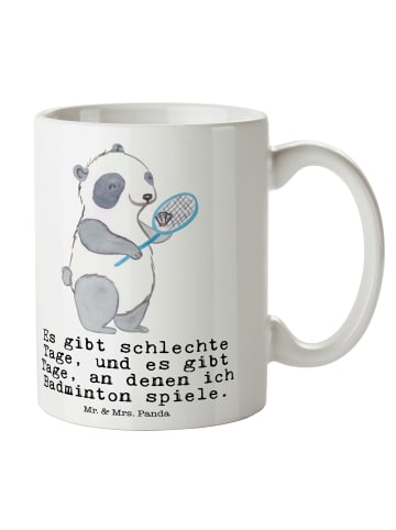 Mr. & Mrs. Panda Keramtiktasse Panda Badminton  mit Spruch in Weiß
