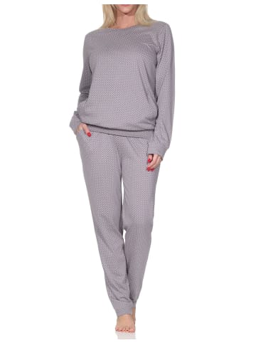 NORMANN Langarm Schlafanzug Pyjama Bündchen Tupfen Optik in Allover1