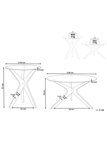 Beliani 2er-Set Couchtisch VALLEY in Transparent/Heller Holzfarbton