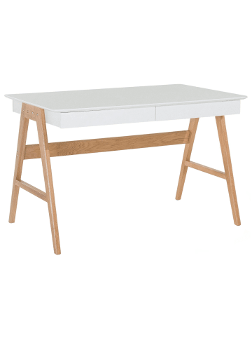 Beliani Schreibtisch SHESLAY in Weiß/Heller Holzfarbton - (W) 120 x (H) 75 x (L) 70 cm