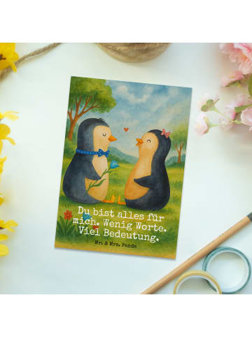 Mr. & Mrs. Panda Postkarte Pinguin Pärchen Design mit Spruch in Weiß