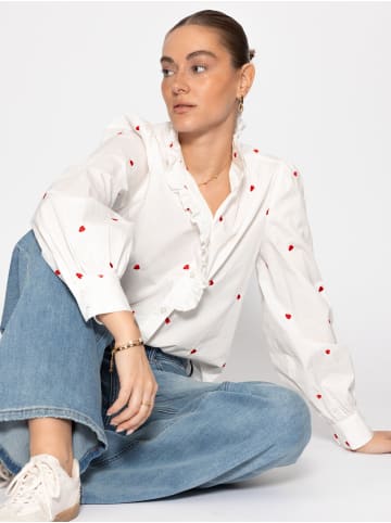 SASSYCLASSY Baumwoll Bluse mit Rüschen in Offwhite