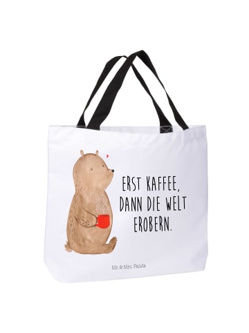 Mr. & Mrs. Panda Strandtasche Bär Kaffee mit Spruch in Weiß