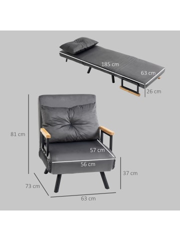 HOMCOM Schlafsofa-63L x 73B x 81H cm-Dunkelgrau