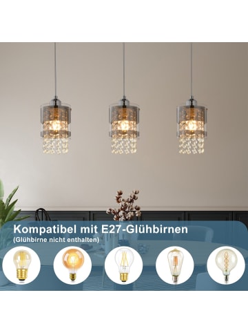 ZMH Pendelleuchte 3-flammige E27 in silber Kristall und Glas Modern Max.25W