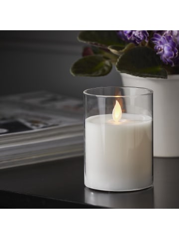 STAR Trading LED Windlicht ,M-Twinkle', flackernd, Batterie + Timer, weiß, H 10cm
