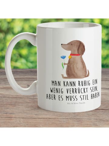 Mr. & Mrs. Panda Kindertasse Hund Blume mit Spruch in Weiß