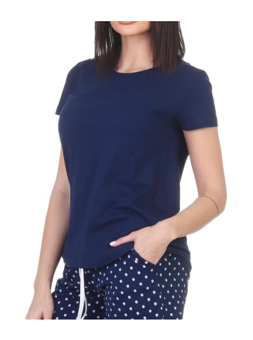 NORMANN Schlafanzug kurzarm Oberteil Pyjama Shirt Top in marine