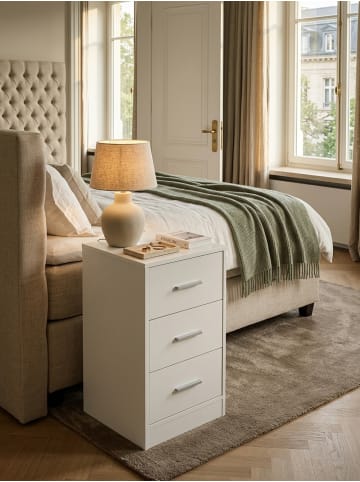 KADIMA DESIGN Nachtkonsole FOGGIA Holz Nachttisch modern mit 3 Schubladen weiss, in Weiß