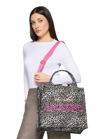 CARTOON Shopper im Leo-Look in Schwarz/Beige