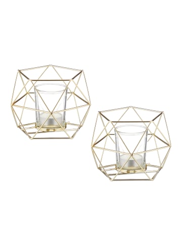 relaxdays 2 x Teelichthalter in Gold - (B)13 x (H)10 x (T)12 cm