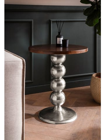 FineBuy Beistelltisch in Silber / Mango / 50x50x62