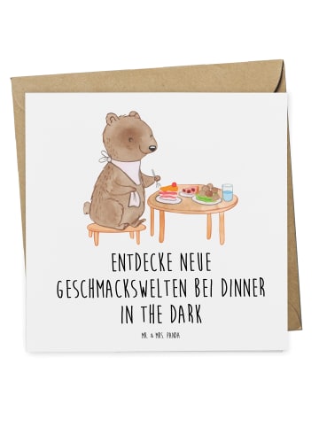 Mr. & Mrs. Panda Geschenkgutschein Dinner in the Dark mit Spruch in Weiß