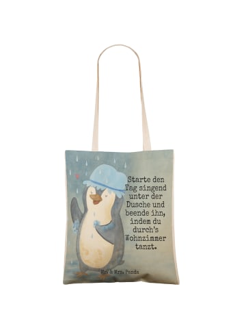 Mr. & Mrs. Panda Einkaufstasche Pinguin Duschen Design mit Spruch in Weiß