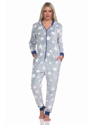 NORMANN Schlafanzug Jumpsuit Overall Sterne Coralfleece - 76730 in blau