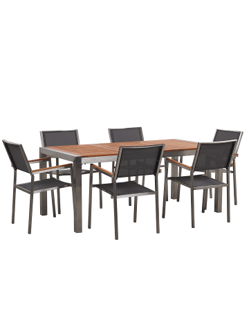 Beliani 7-tlg Gartentisch Set GROSSETO in Grau/Braun/Silber