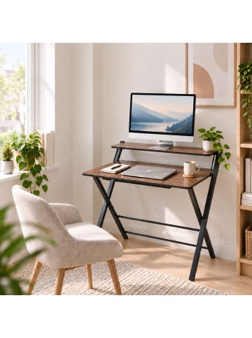 relaxdays Schreibtisch in Braun/ Schwarz - (B)70 x (H)82 x (T)56 cm