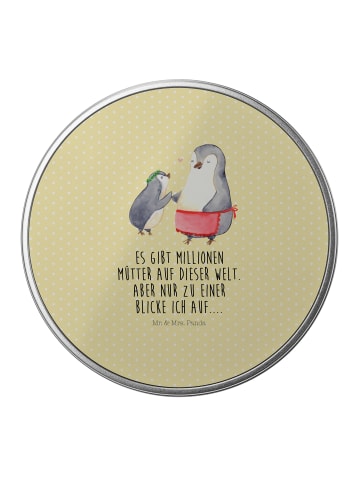 Mr. & Mrs. Panda Keksdose Pinguin mit Kind mit Spruch in Gelb Pastell