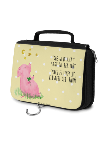 Mr. & Mrs. Panda Beautycase Schwein Glück mit Spruch in Gelb Pastell