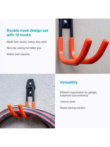 Intirilife 10er Set Garagen Wandhaken für Werkzeuge in Orange