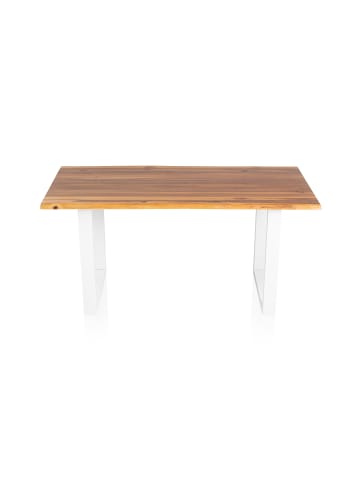 SalesFever Esstisch 140x80 cm aus Massivholz Akazie mit lackiertem Kufengestell in Weiß